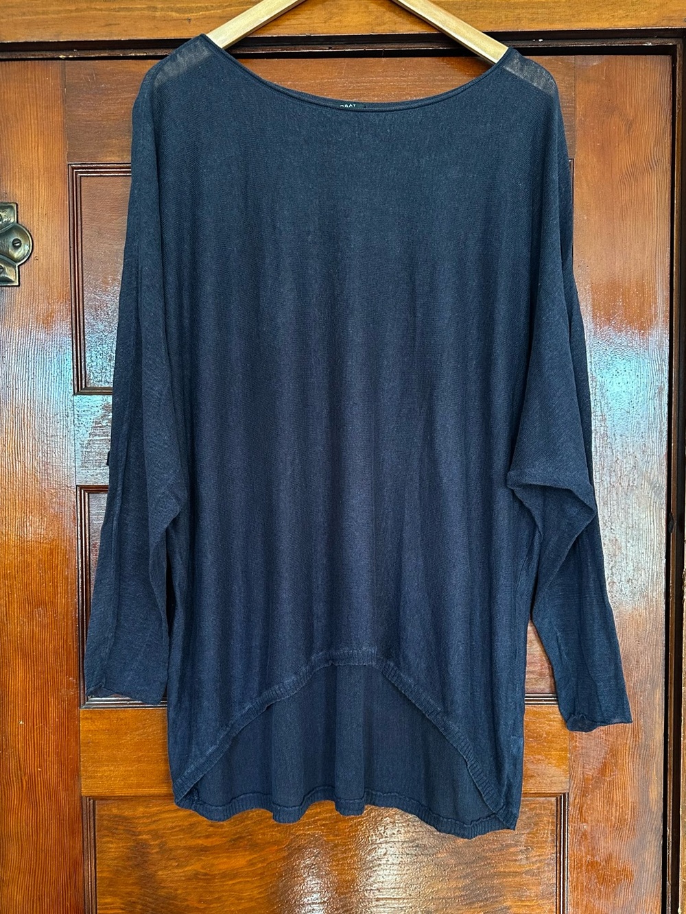 Acrobat Navy Blue Scoop Neckline Drop Sleeves Linen Tunic Top Size Large Coastal